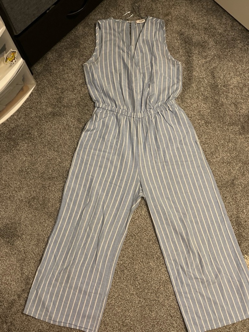 Mango Blue and White Striped Jumpsuit